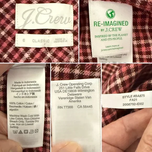 J Crew Red Plaid Shirt Womens Size 6 Flannel Button Down Classic Fit NWT Casual - Picture 8 of 10